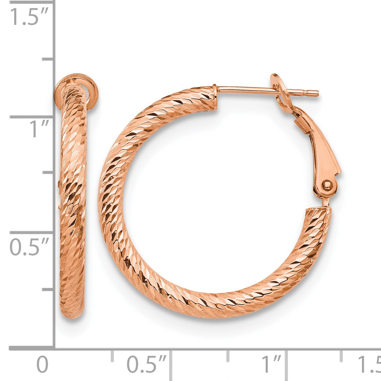 10K Gelbgold 3x20 mit Rose Beschichtung Diamantiert Rund Omega Rückseite Creolen