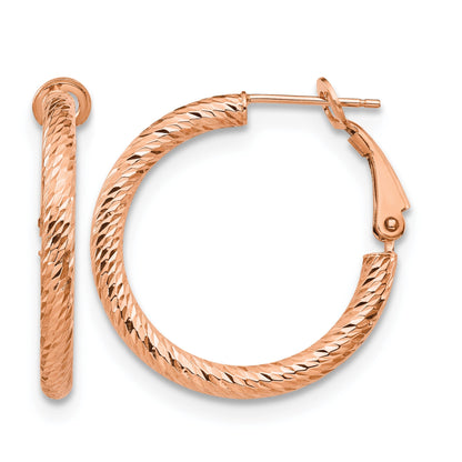 10K Gelbgold 3x20 mit Rose Beschichtung Diamantiert Rund Omega Rückseite Creolen
