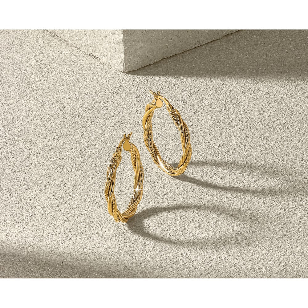 10K Gelbgold Poliert Gedreht Creolen