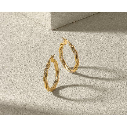 10K Gelbgold Poliert Gedreht Creolen
