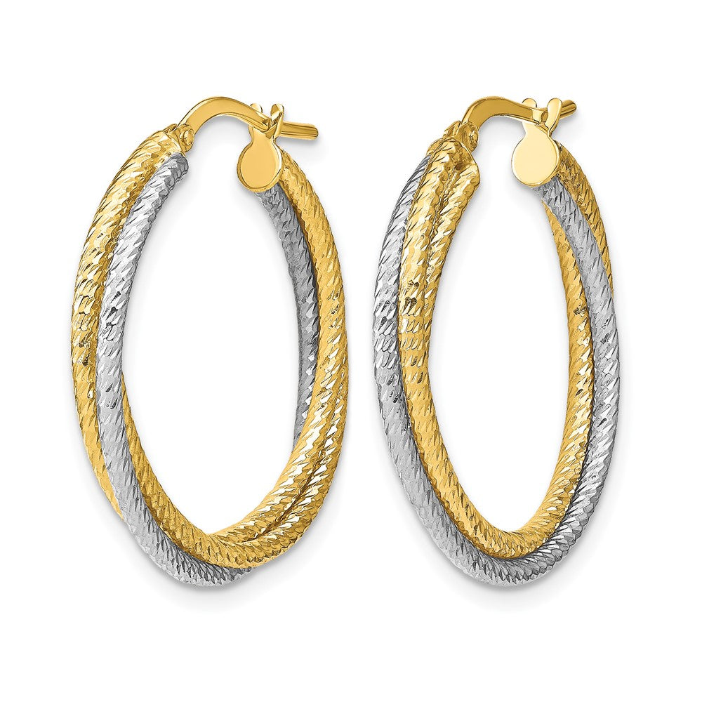10K Gelb Rhodium mit Poliert Diamantiert Creolen