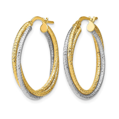 10K Gelb Rhodium mit Poliert Diamantiert Creolen