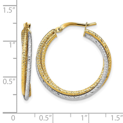 10K Gelb Rhodium mit Poliert Diamantiert Creolen