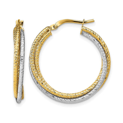 10K Gelb Rhodium mit Poliert Diamantiert Creolen