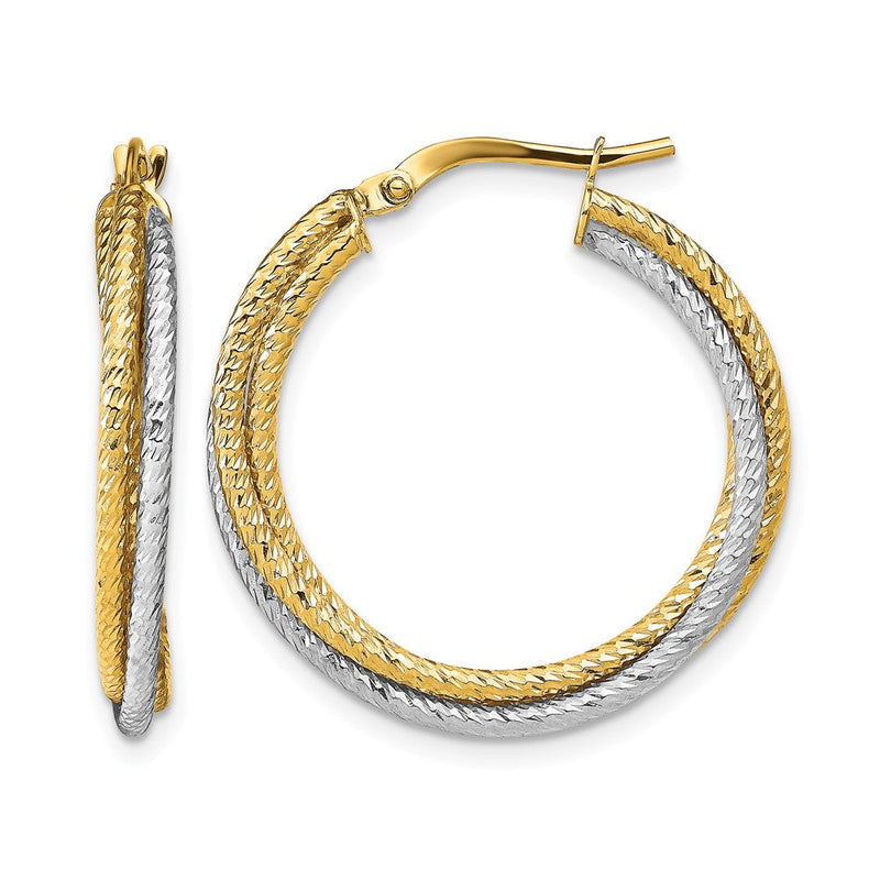 10K Gelb Rhodium mit Poliert Diamantiert Creolen