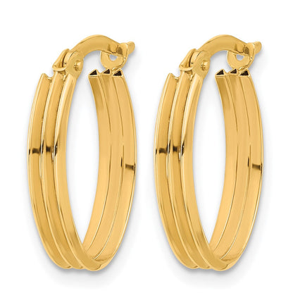 10K Gelbgold Poliert und Gerillt Oval Creolen