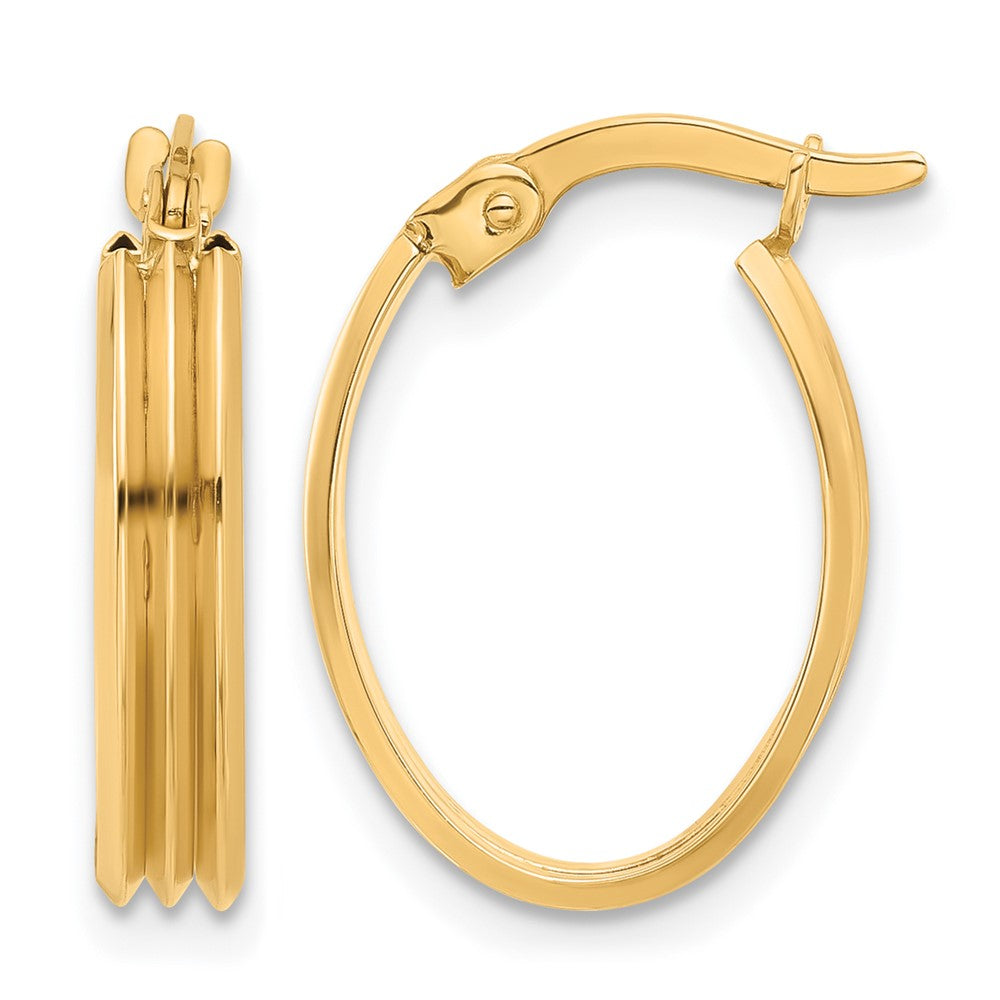 10K Gelbgold Poliert und Gerillt Oval Creolen