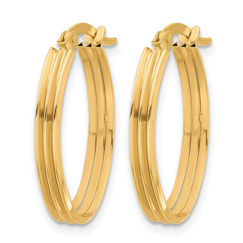 10K Gelbgold Poliert und Gerillt Oval Creolen