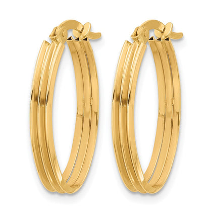 10K Gelbgold Poliert und Gerillt Oval Creolen