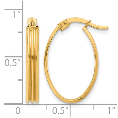 10K Gelbgold Poliert und Gerillt Oval Creolen