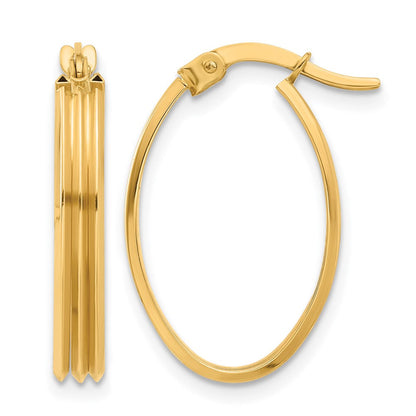 10K Gelbgold Poliert und Gerillt Oval Creolen