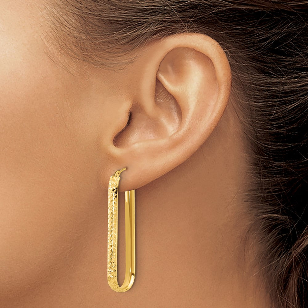 10K Gelbgold Poliert und Diamantiert Oval Creolen
