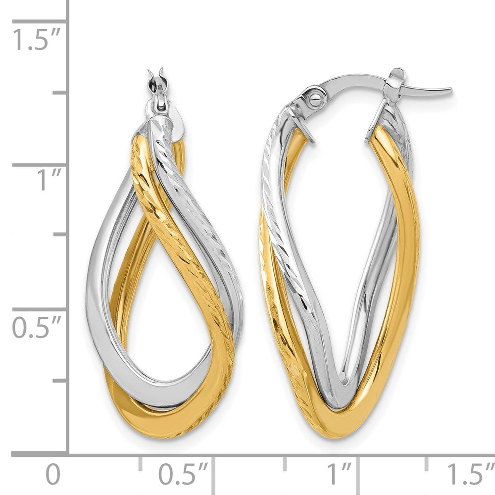 10K Gelb Rhodium mit Poliert und Diamantiert Gedreht Creolen