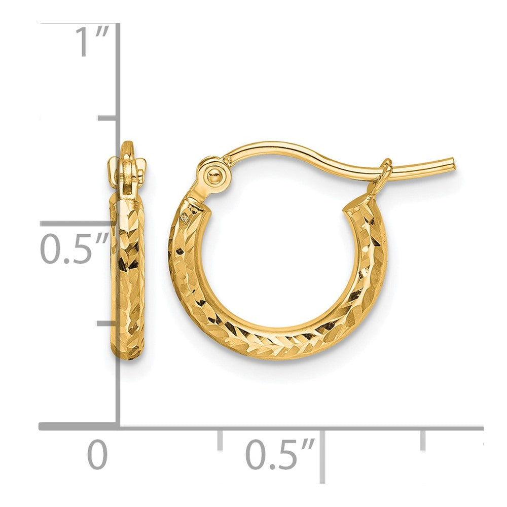 10K Gelbgold Diamantiert 2mm Rund Röhre Creolen