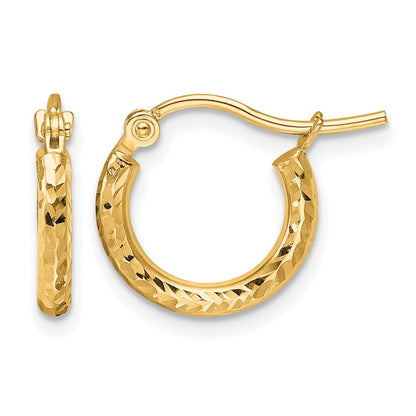 10K Gelbgold Diamantiert 2mm Rund Röhre Creolen