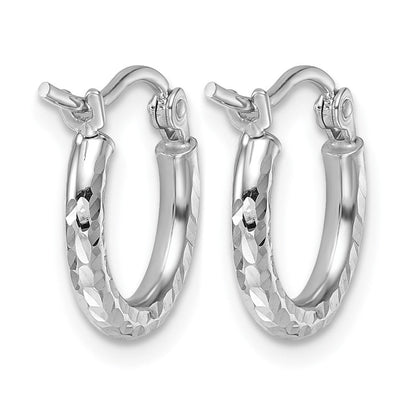 10K Weißgold Diamantiert 2mm Rund Röhre Creolen