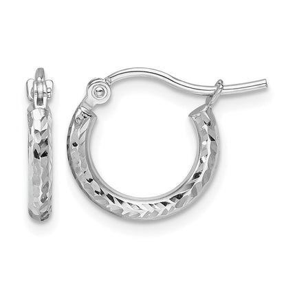 10K Weißgold Diamantiert 2mm Rund Röhre Creolen