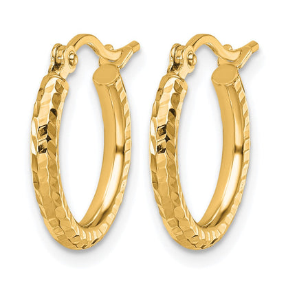10K Gelbgold Diamantiert 2mm Rund Röhre Creolen