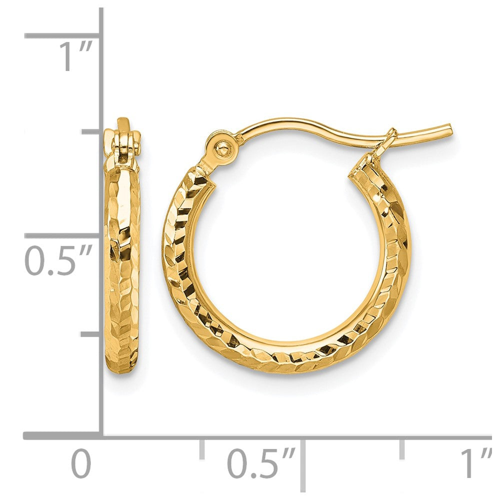10K Gelbgold Diamantiert 2mm Rund Röhre Creolen