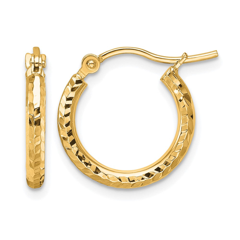 10K Gelbgold Diamantiert 2mm Rund Röhre Creolen