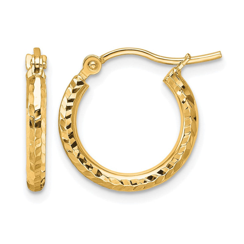 10K Gelbgold Diamantiert 2mm Rund Röhre Creolen