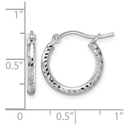 10K Weißgold Diamantiert 2mm Rund Röhre Creolen