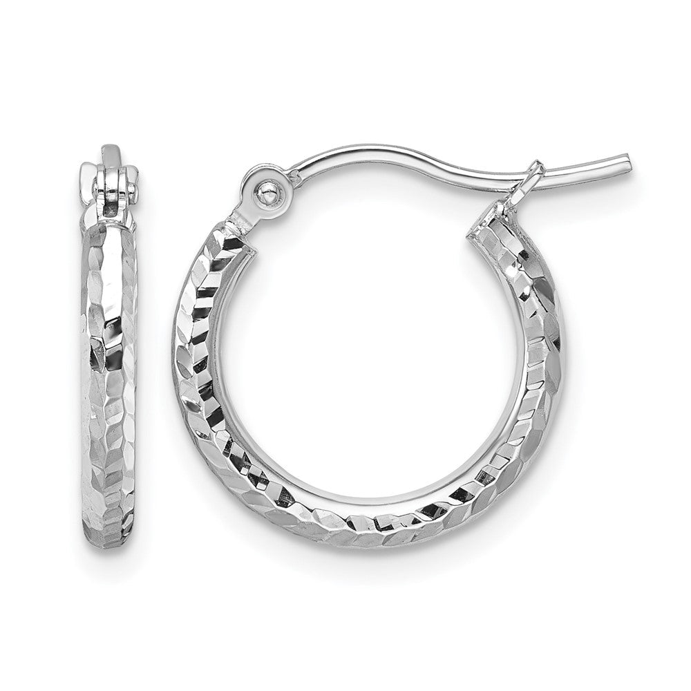10K Weißgold Diamantiert 2mm Rund Röhre Creolen