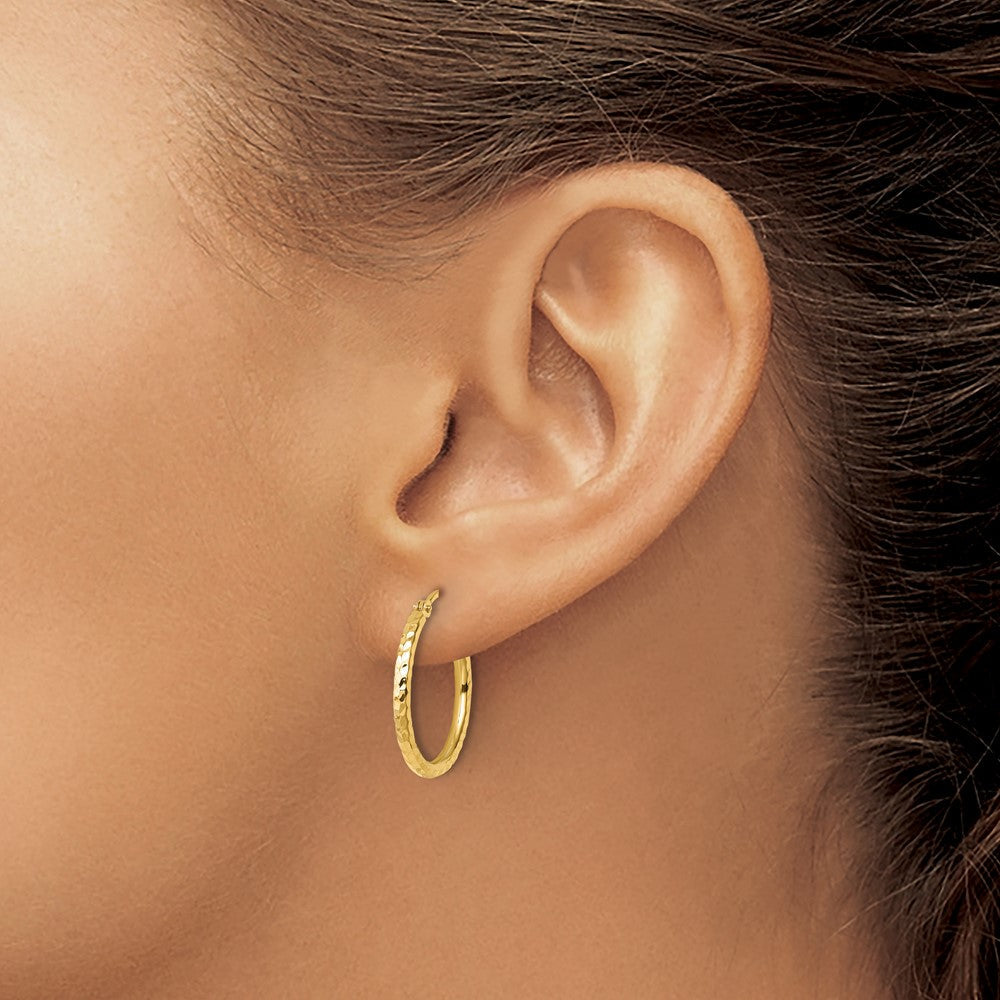 10K Gelbgold Diamantiert 2mm Rund Röhre Creolen