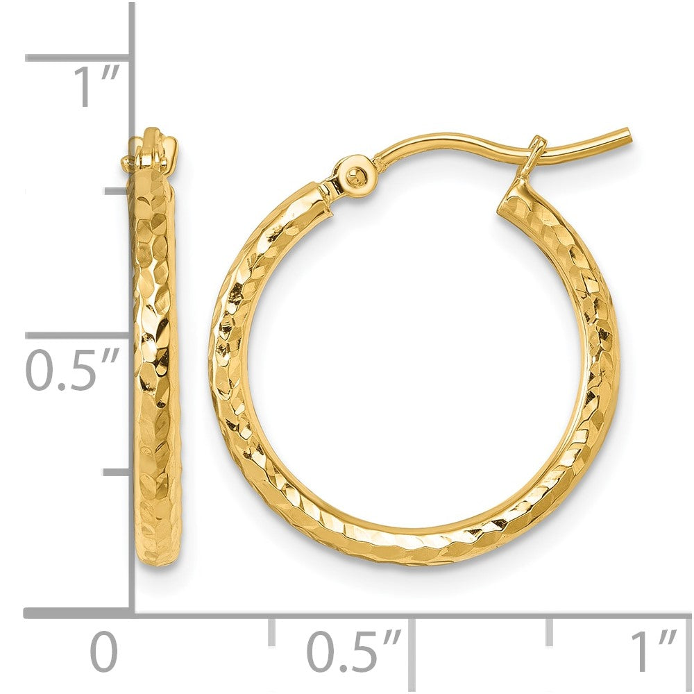 10K Gelbgold Diamantiert 2mm Rund Röhre Creolen
