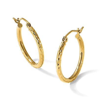10K Gelbgold Diamantiert 2mm Rund Röhre Creolen