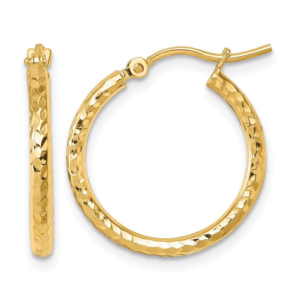 10K Gelbgold Diamantiert 2mm Rund Röhre Creolen