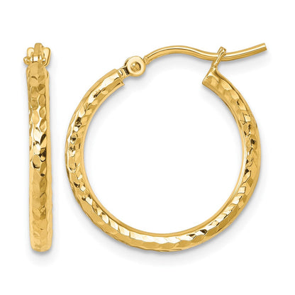 10K Gelbgold Diamantiert 2mm Rund Röhre Creolen