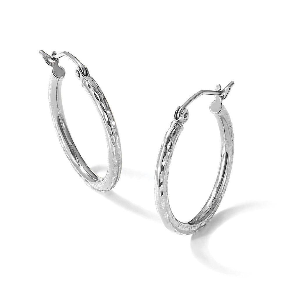 10K Weißgold Diamantiert 2mm Rund Röhre Creolen