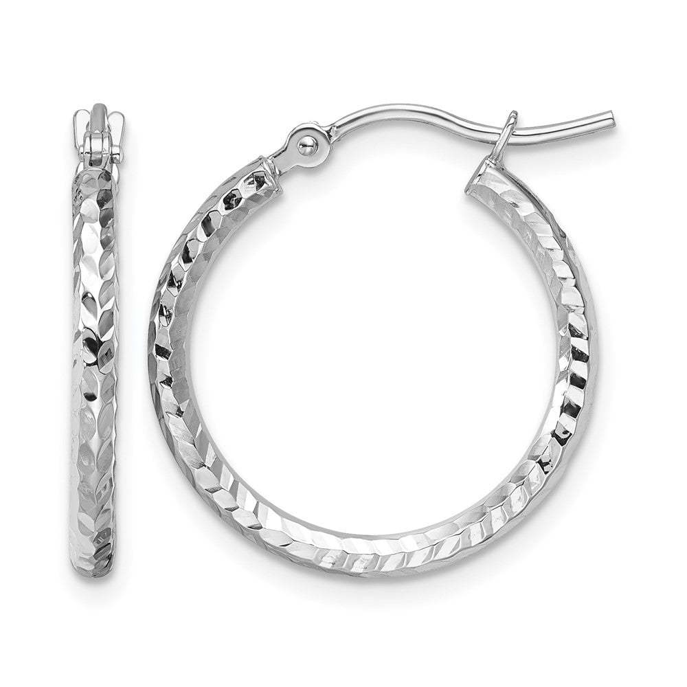 10K Weißgold Diamantiert 2mm Rund Röhre Creolen