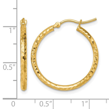 10K Gelbgold Diamantiert 2mm Rund Röhre Creolen