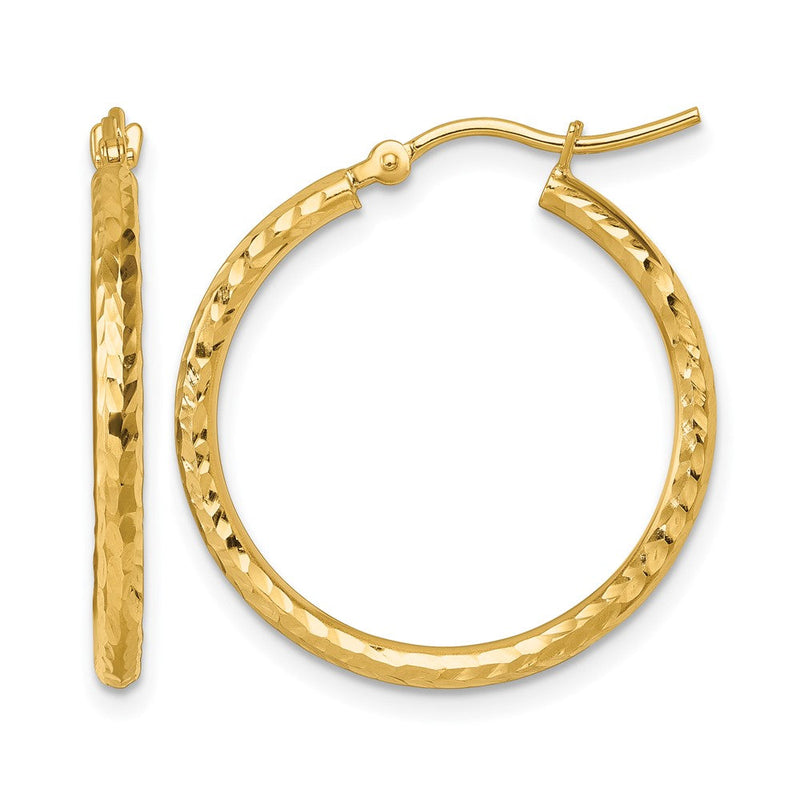 10K Gelbgold Diamantiert 2mm Rund Röhre Creolen
