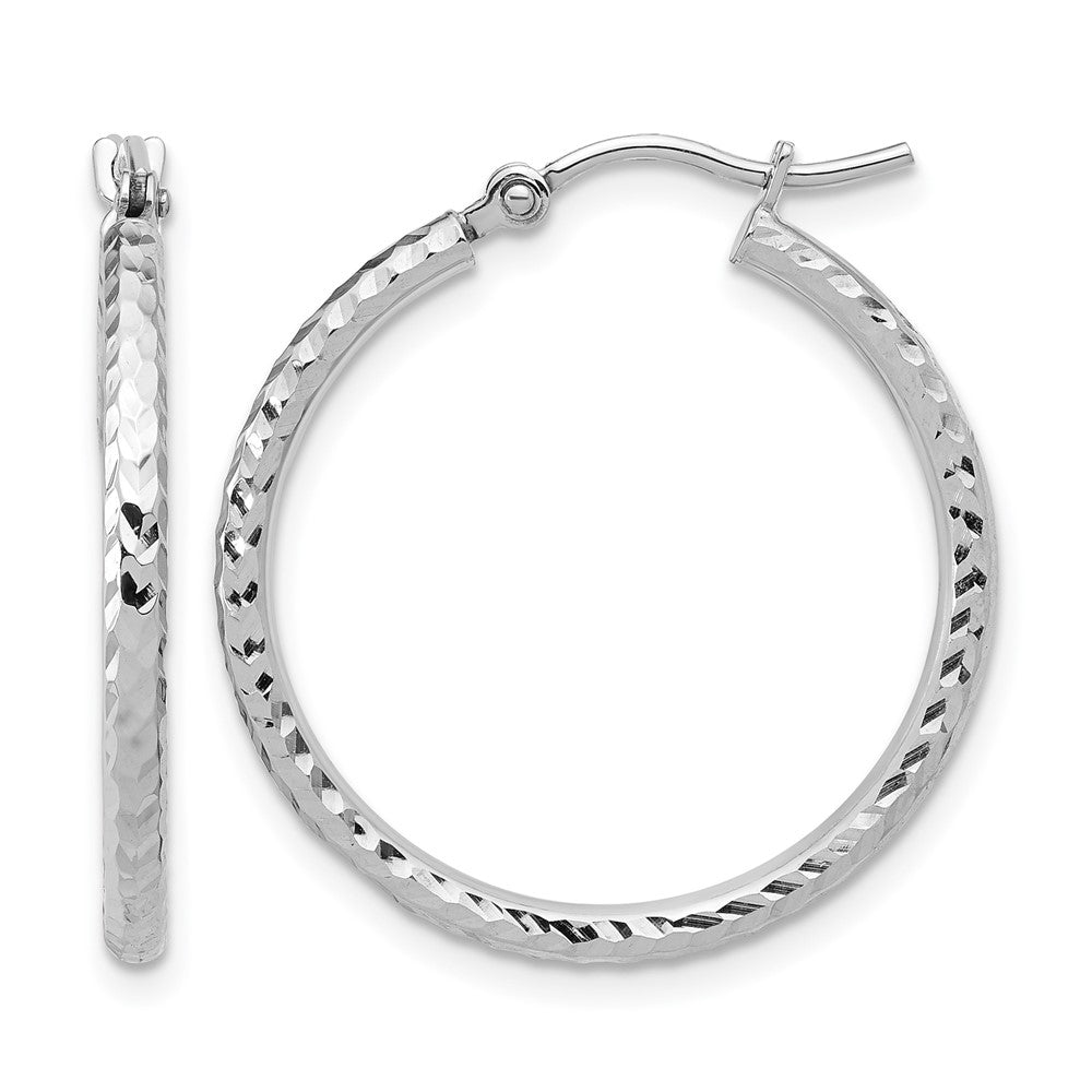 10K Weißgold Diamantiert 2mm Rund Röhre Creolen