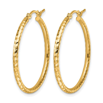 10K Gelbgold Diamantiert 2mm Rund Röhre Creolen