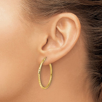 10K Gelbgold Diamantiert 2mm Rund Röhre Creolen