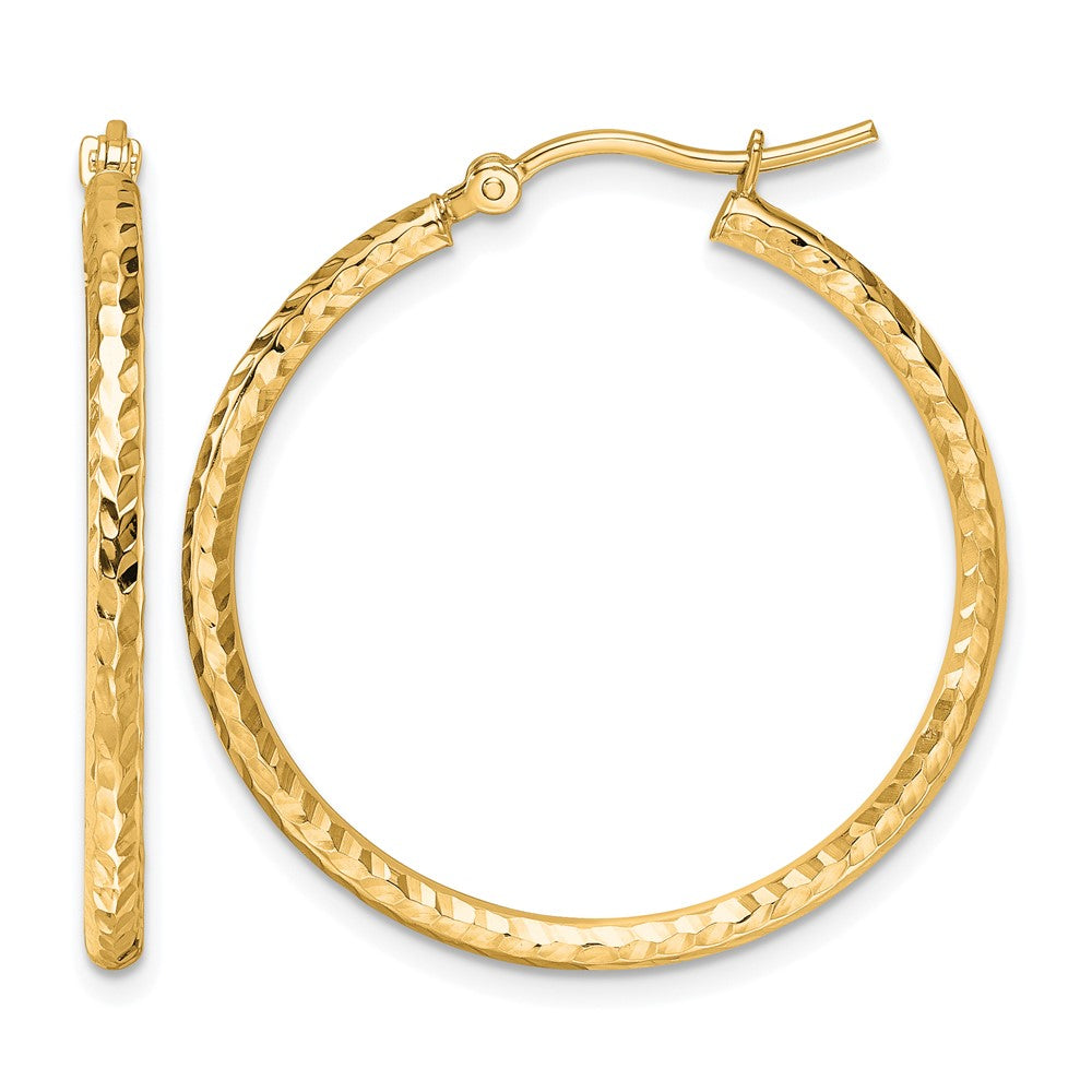 10K Gelbgold Diamantiert 2mm Rund Röhre Creolen