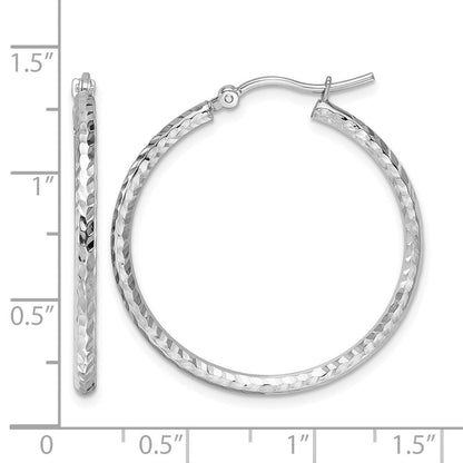 10K Weißgold Diamantiert 2mm Rund Röhre Creolen