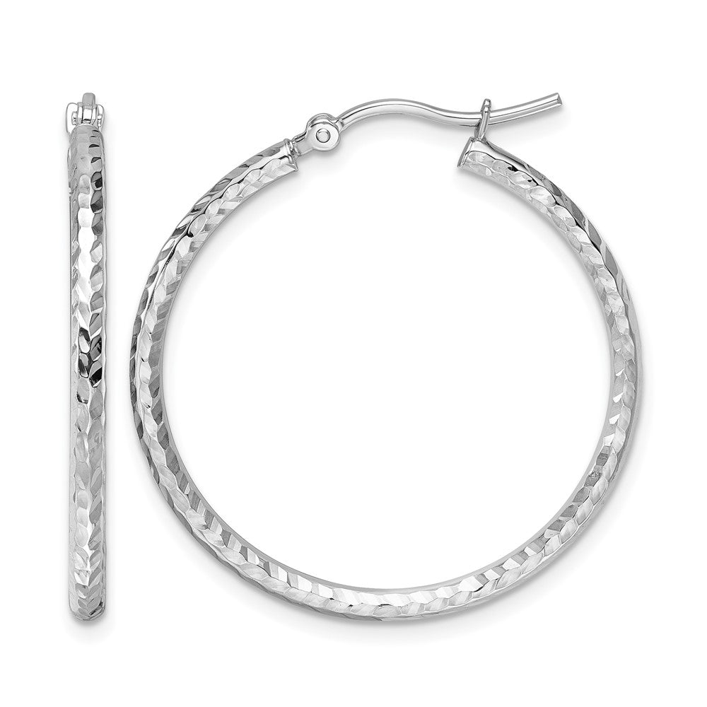 10K Weißgold Diamantiert 2mm Rund Röhre Creolen