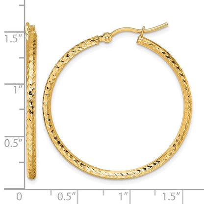 10K Gelbgold Diamantiert 2mm Rund Röhre Creolen