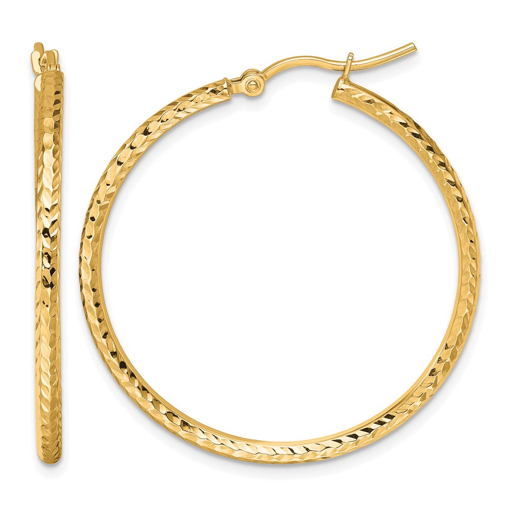 10K Gelbgold Diamantiert 2mm Rund Röhre Creolen