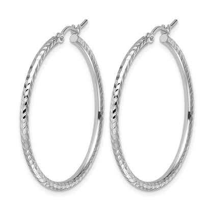 10K Weißgold Diamantiert 2mm Rund Röhre Creolen