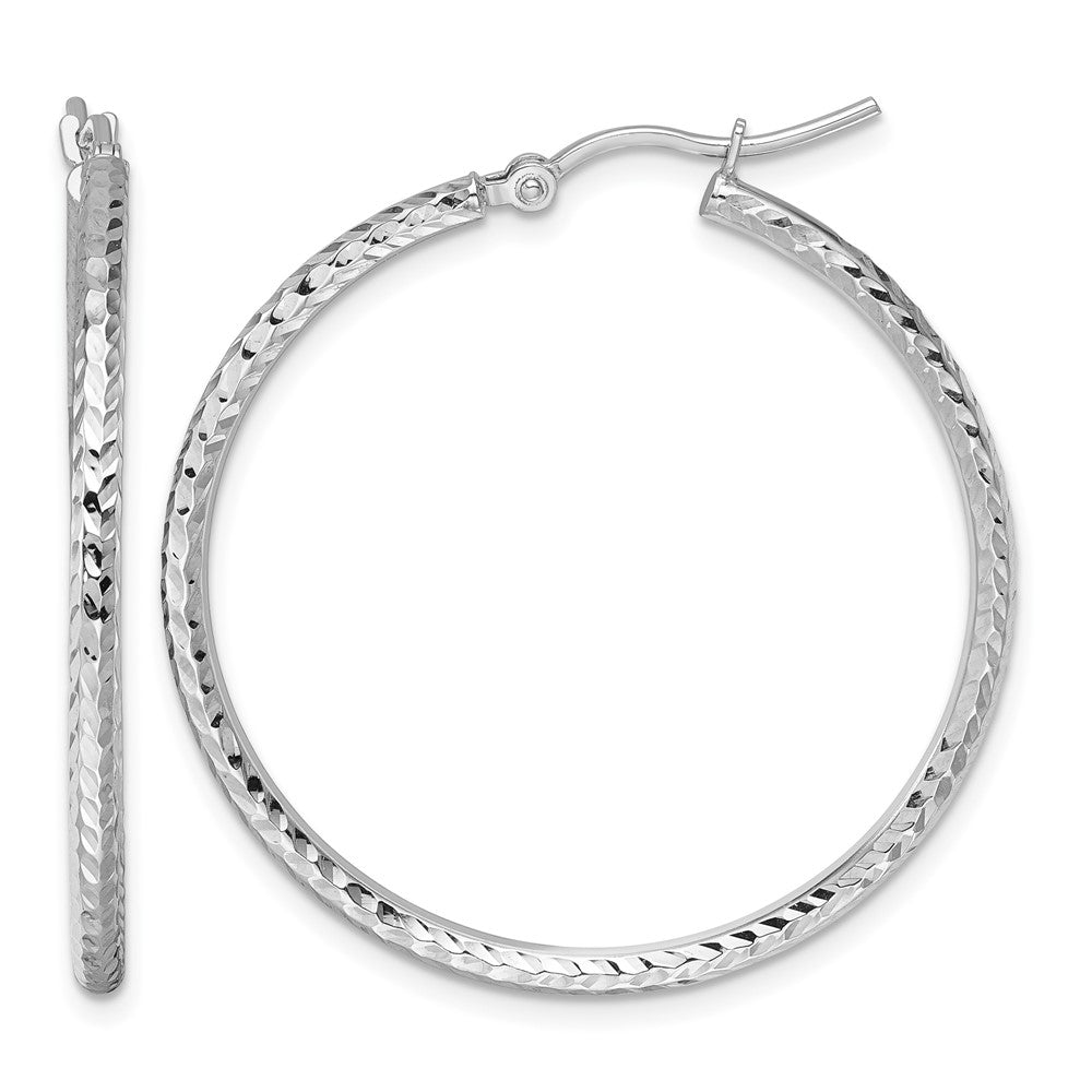 10K Weißgold Diamantiert 2mm Rund Röhre Creolen