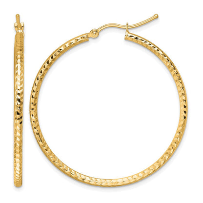10K Gelbgold Diamantiert 2mm Rund Röhre Creolen