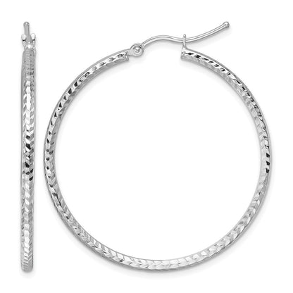 10K Weißgold Diamantiert 2mm Rund Röhre Creolen