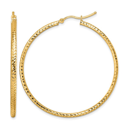 10K Gelbgold Diamantiert 2mm Rund Röhre Creolen