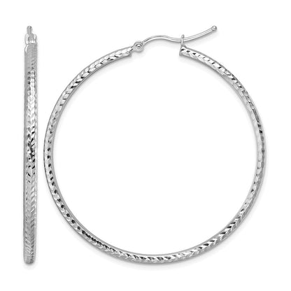 10K Weißgold Diamantiert 2mm Rund Röhre Creolen